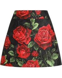 Dolce & Gabbana - Rose-Print Brocade Skirt - Lyst