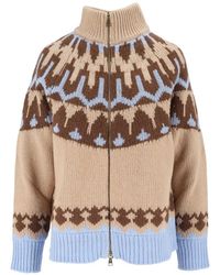 Ermanno Scervino - Patterned High Ribbed Collar Knit Cardigan - Lyst
