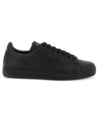 Tom Ford - Perforated-Logo Leather Sneakers - Lyst