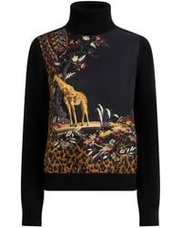 Etro - Wool-Blend Turtleneck Sweater With Placed Animal And Paisley Print - Lyst