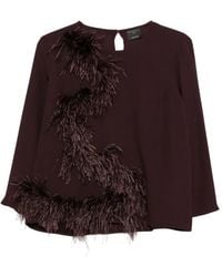 Antonelli - Mango Feather-Trim Three-Quarter Sleeve Top - Lyst