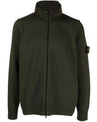 Stone Island - Compass-badge Concealed-hood Wool-blend Cardigan - Lyst