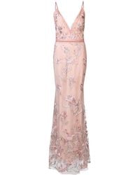 Marchesa notte Feather Embroidered Sleeveless Gown - Pink