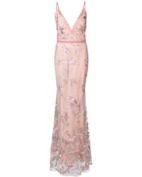 Marchesa notte Feather Embroidered Sleeveless Gown - Pink