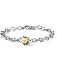 David Yurman 18kt Yellow Gold And Sterling Silver Cable Cookie Classic Heart Charm Bracelet - Multicolour