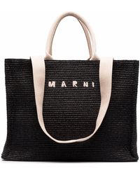 Marni Bolso shopper con logo bordado - Negro