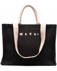 Marni - Black Embroidered-logo Basket Tote Bag - Lyst