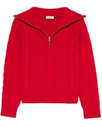 Sandro - Kabelgebreide Trui Met Kwartrits - Lyst
