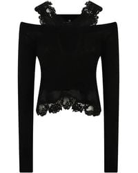 Ermanno Scervino - Lace-Trim Cold-Shoulder Sweater - Lyst