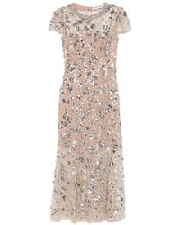 Self-Portrait - Sequin-Embellished Crystal-Neckline Midi Dress - Lyst