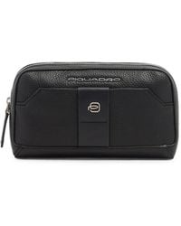 Piquadro - Pochette En Cuir Grainé À Plaque Logo - Lyst