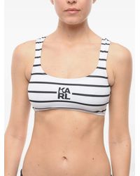 KARL LAGERFELD - Striped Logo-Print Bikini Top - Lyst