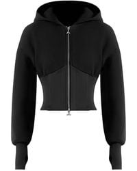 Manière De Voir - Brune Corset Jersey And Satin Zip Hoodie - Lyst