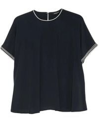 Fabiana Filippi - Striped-Trim Short-Sleeve Blouse - Lyst