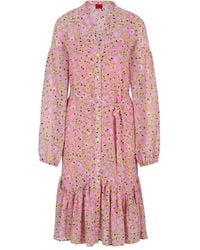 BOSS - Floral-Print Belted Midi Dress - Lyst