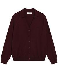 Miu Miu - Intarsia-Logo Wool Cardigan - Lyst