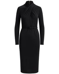 Ralph Lauren - Belted Mock-Neck Midi Dress - Lyst