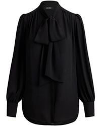 Ralph Lauren - Tie-Neck Blouson-Sleeve Blouse - Lyst