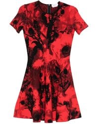 McQueen - Robe Courte À Col Rond Et Ourlet Évasé - Lyst