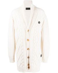 Philipp Plein - Cable-Knit Distressed-Finish Cardigan - Lyst