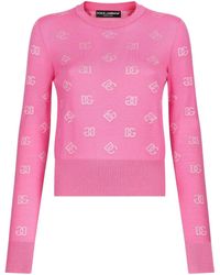 Dolce & Gabbana - Wool And Silk Jacquard Sweater With Tonal Dg Logo - Lyst