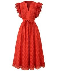 Ulla Johnson - Olga Ruffled V-Neck Midi Dress - Lyst