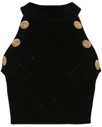 Balmain - Knitted Cropped Top With Embossed Buttons - Lyst