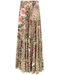 Roberto Cavalli - Leopard-Print Floral-Motif Maxi Skirt - Lyst