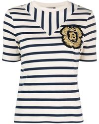 Balmain - Logo-patch Ribbed-knit Striped T-shirt - Lyst