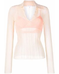 Patrizia Pepe - Semi-Sheer Ribbed Polo Shirt - Lyst