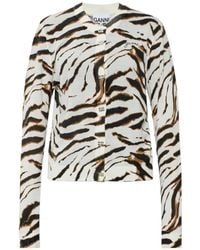 Ganni - Tiger-Print Logo-Embroidered Cardigan - Lyst