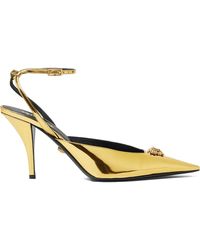 Versace - Medusa Bow Metallic Pointed Toe Slingback Pump - Lyst