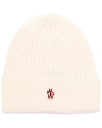 Moncler - Logo Beanie In White Soft Virgin Wool - Lyst