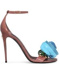 Dolce & Gabbana - 105mm Floral-appliqué Leather Sandals - Lyst