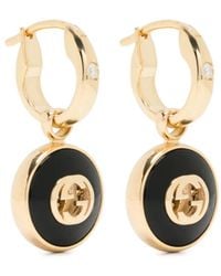 Gucci - 18Kt Diamond And Onyx Interlocking G Earrings - Lyst