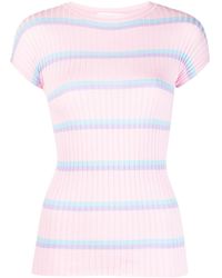 Sportmax - Striped Ribbed-knit Cotton T-shirt - Lyst