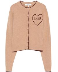 Chloé - Heart-Embroidered Logo Cardigan - Lyst