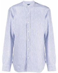Barba Napoli - Band-Collar Striped Linen Shirt - Lyst