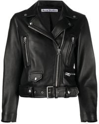 Acne Studios - Belted Leather Biker Jacket - Lyst