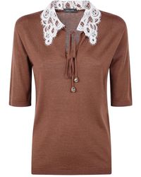 Fabiana Filippi - Polo With Lace Collar And Pepita Detail - Lyst
