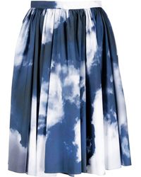 Alexander McQueen Cotton Blue Sky Print Gathered Detail Midi Skirt Women Clothing Skirts Blue Sky Print Gathered Detail Midi Skirt Womens Clothing Skirts Knee-length skirts 