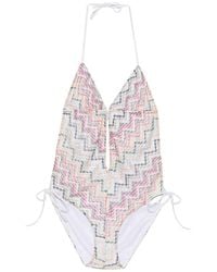 Missoni - Zigzag-Knit Halterneck Swimsuit - Lyst