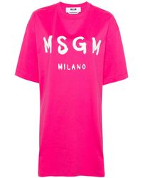 MSGM - T-Shirtkleid mit Logo-Print - Lyst