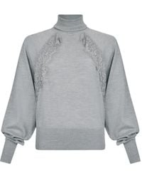 Liu Jo - Lace-Panel Puff-Sleeve Sweater - Lyst