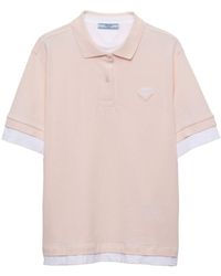 Prada - Logo-patch Silk Polo Shirt - Lyst
