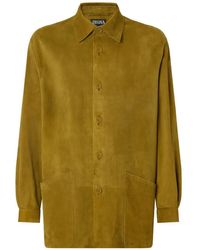 ZEGNA - Buttoned Leather Overshirt - Lyst