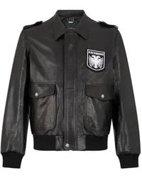 John Richmond - Logo-Patch Leather Bomber Jacket - Lyst