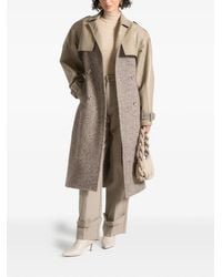Manière De Voir - Carina Herringbone-Pattern Wool & Faux-Leather Taupe Trench Coat - Lyst