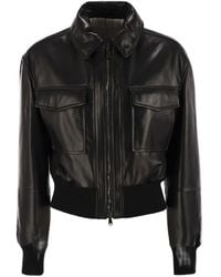 Brunello Cucinelli - Leather Bomber Jacket With Jewellery - Lyst