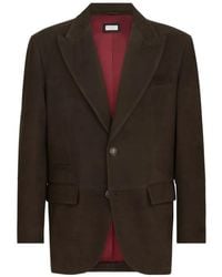 Brunello Cucinelli - Nubuck Blazer With Peak Lapels And Metal Buttons - Lyst